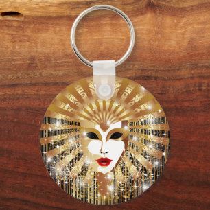 Golden Venice Carnival Party Mask Keychain