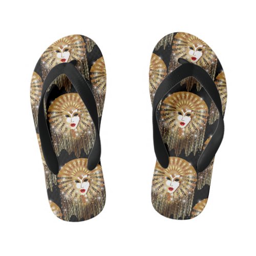 Golden Venice Carnival Party Mask Kids Flip Flops