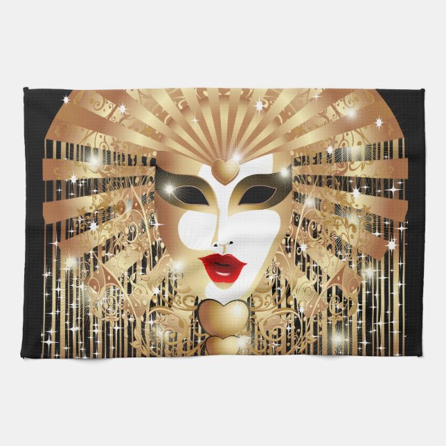 Golden Venice Carnival Party Mask Kitchen Towel (Horizontal)