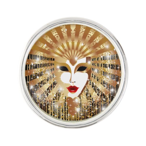 Golden Venice Carnival Party Mask Lapel Pin