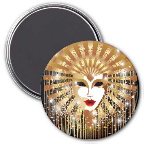 Golden Venice Carnival Party Mask Magnet