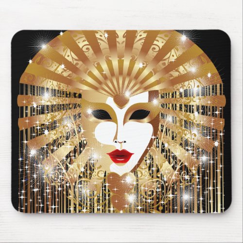 Golden Venice Carnival Party Mask Mouse Pad