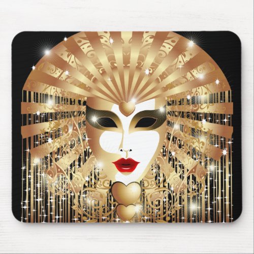 Golden Venice Carnival Party Mask Mouse Pad