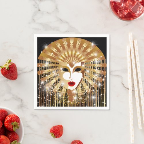 Golden Venice Carnival Party Mask Napkins