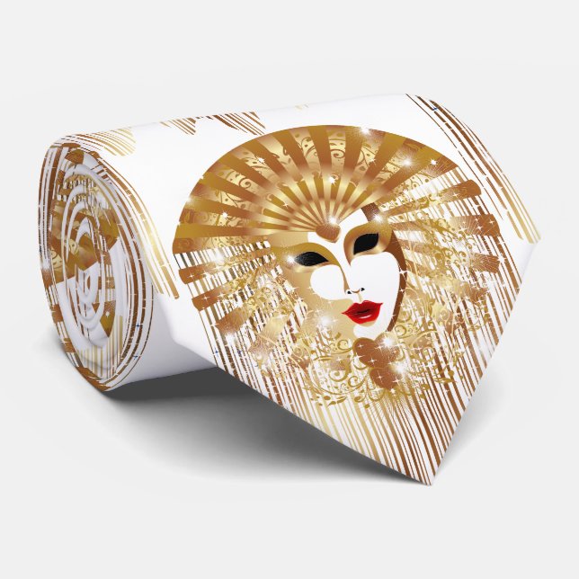 Golden Venice Carnival Party Mask Neck Tie (Rolled)