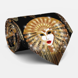 Golden Venice Carnival Party Mask Neck Tie