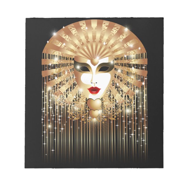 Golden Venice Carnival Party Mask Notepad (Front)