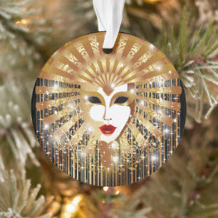 Golden Venice Carnival Party Mask Ornament