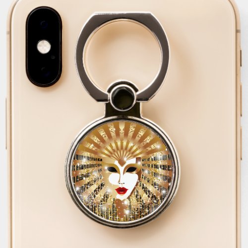 Golden Venice Carnival Party Mask Phone Ring Stand