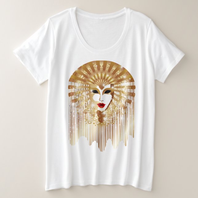 Golden Venice Carnival Party Mask Plus Size T-Shirt (Design Front)