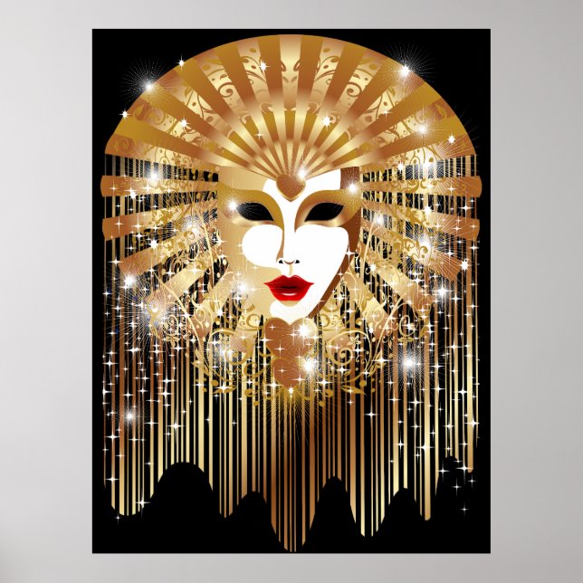 Golden Venice Carnival Party Mask Poster (Front)