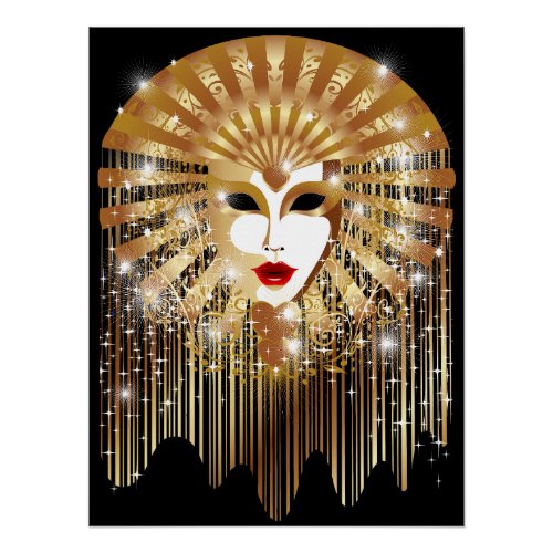 Golden Venice Carnival Party Mask Poster