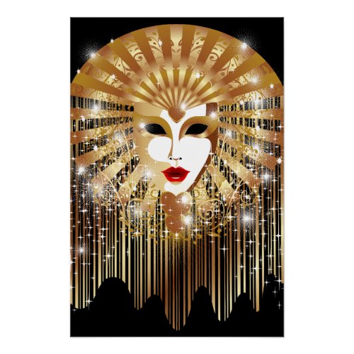 Golden Venice Carnival Party Mask Poster