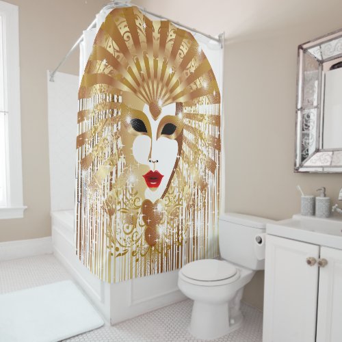Golden Venice Carnival Party Mask Shower Curtain