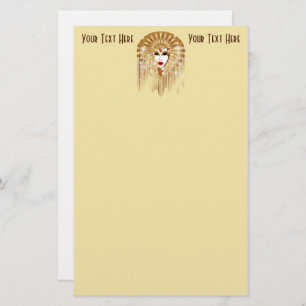 Golden Venice Carnival Party Mask Stationery