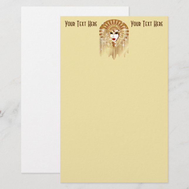 Golden Venice Carnival Party Mask Stationery (Front/Back)