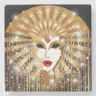 Golden Venice Carnival Party Mask Stone Coaster