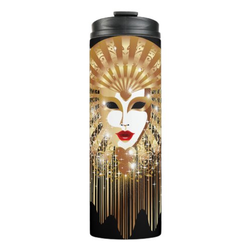 Golden Venice Carnival Party Mask Thermal Tumbler