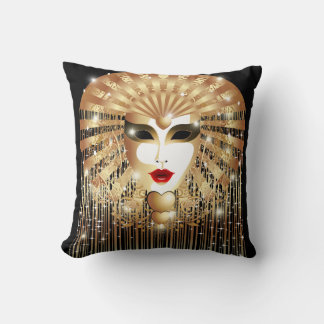 Golden Venice Carnival Party Mask Throw Pillow