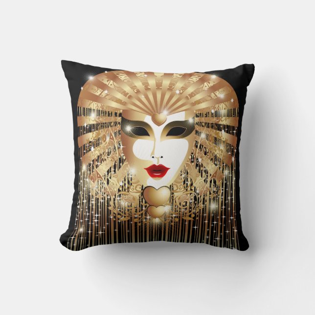 Golden Venice Carnival Party Mask Throw Pillow (Front)