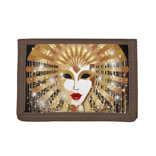 Golden Venice Carnival Party Mask Trifold Wallet