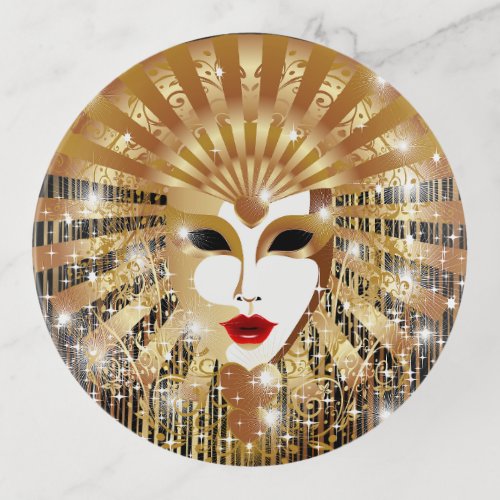 Golden Venice Carnival Party Mask Trinket Tray