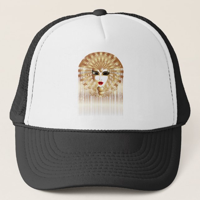 Golden Venice Carnival Party Mask Trucker Hat (Front)