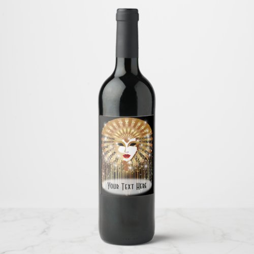 Golden Venice Carnival Party Mask Wine Label