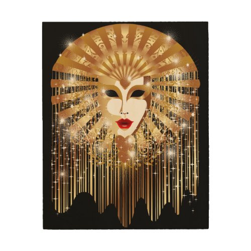 Golden Venice Carnival Party Mask Wood Wall Art