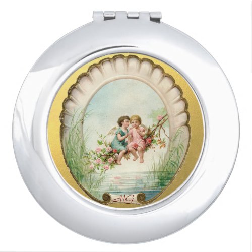 Golden Victorian Angelic Cherubs Compact Mirror