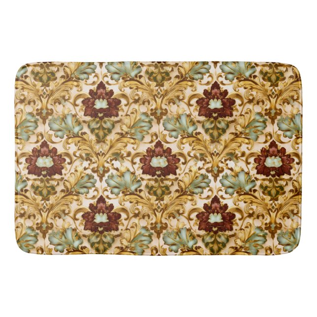 Golden Victorian Floral Damask with Sage Bath Mat (Front)
