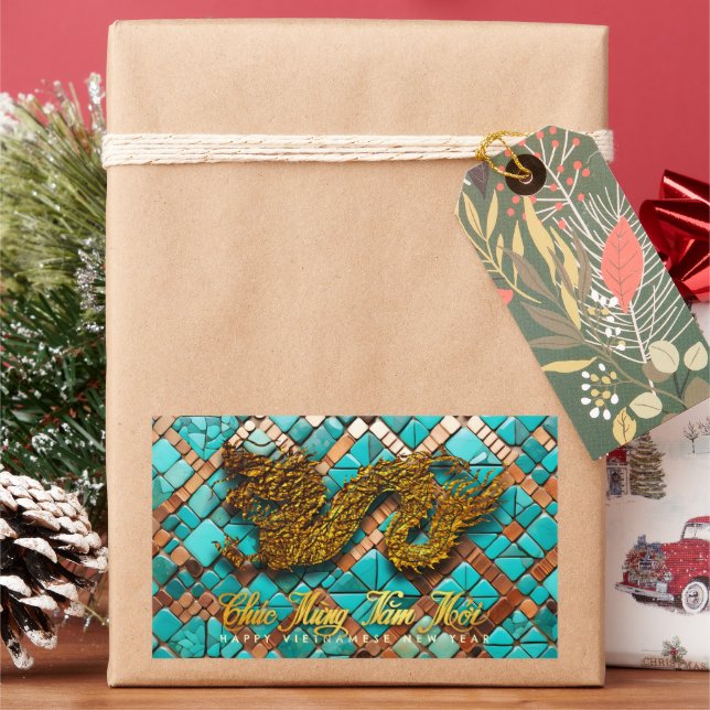 Golden Vietnamese Dragon Year 2024 Mosaic RecS Rectangular Sticker (Holiday)