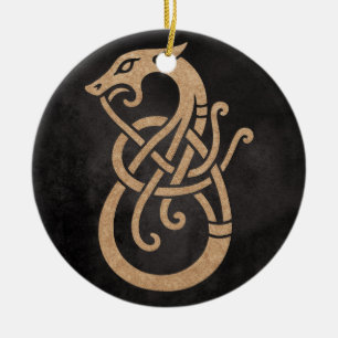 Golden Viking Serpent Knot Symbol Ceramic Ornament