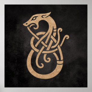 Golden Viking Serpent Knot Symbol Poster