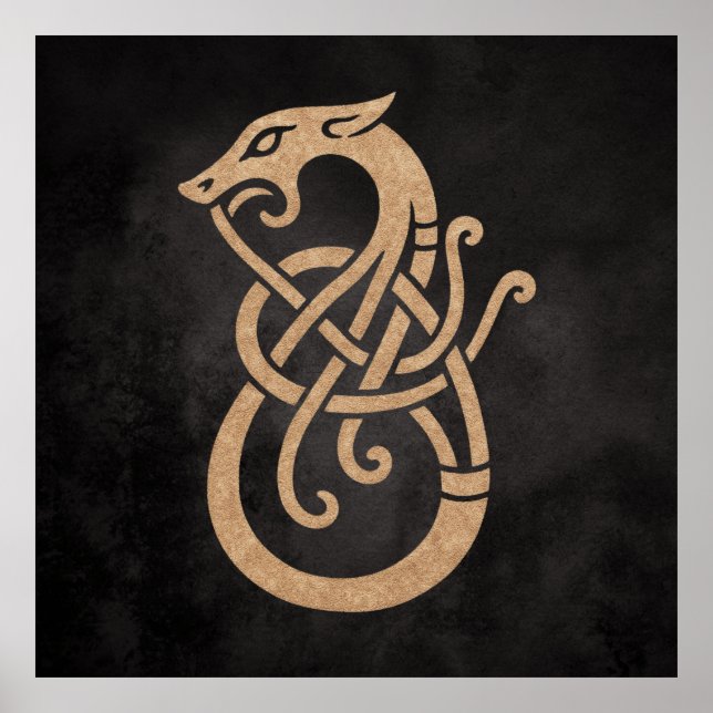 Golden Viking Serpent Knot Symbol Poster (Front)