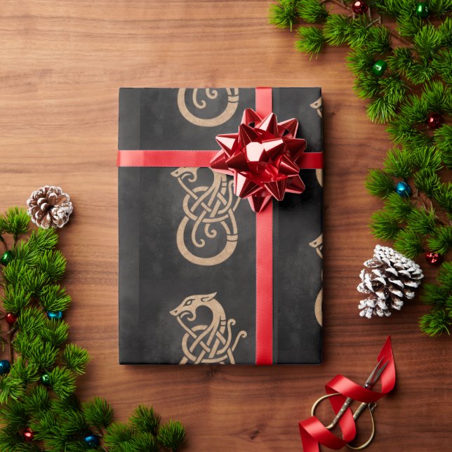 Golden Viking Serpent Knot Symbol Wrapping Paper (Holiday Gift)