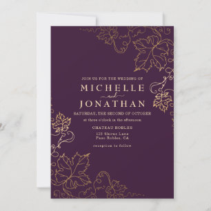 Golden Vineyard Burgundy Faux Gold Wedding Invitation