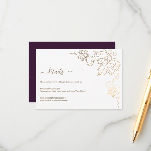 Golden Vineyard Burgundy Wedding Enclosure Card