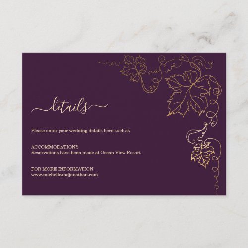 Golden Vineyard Burgundy Wedding Enclosure Card