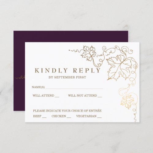 Golden Vineyard Burgundy Wedding RSVP Card