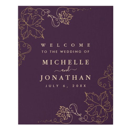 Golden Vineyard Burgundy Wedding Welcome Sign