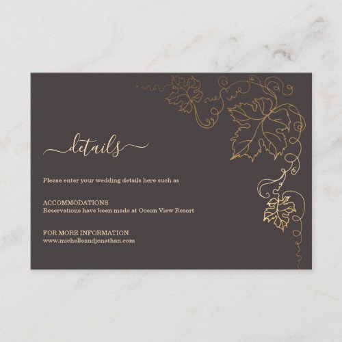 Golden Vineyard Gray Brown Wedding Enclosure Card