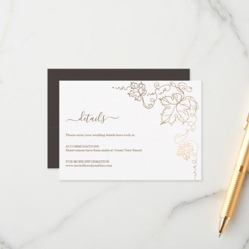 Golden Vineyard Gray Brown Wedding Enclosure Card