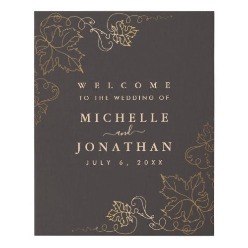 Golden Vineyard Gray Brown Wedding Welcome Sign