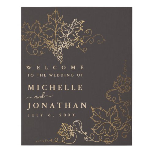 Golden Vineyard Gray Brown Wedding Welcome Sign