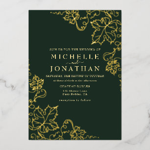 Golden Vineyard Green Real Foil Wedding Foil Invitation