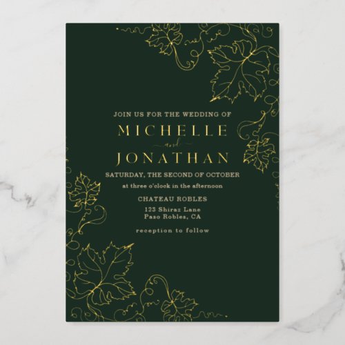 Golden Vineyard Green Real Foil Wedding Foil Invitation