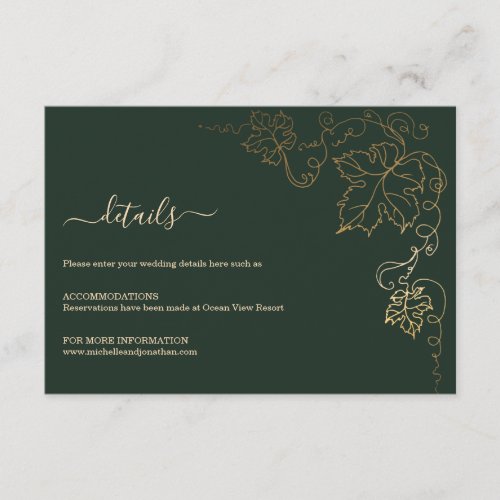 Golden Vineyard Green Wedding Enclosure Card