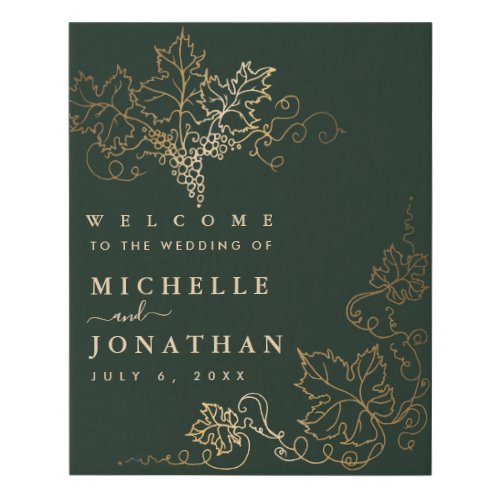 Golden Vineyard Green Wedding Welcome Sign