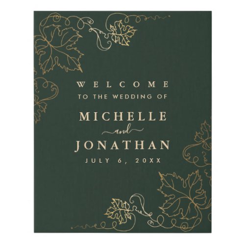 Golden Vineyard Green Wedding Welcome Sign